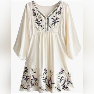 Kafeimali Mini Dress Bohemian Embroidery Tunic Shift Blouse In Cream Size XL